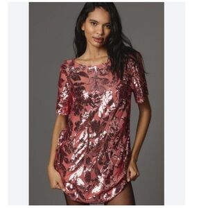 Maeve Short-Sleeved Sheer Embellished Mini Dress